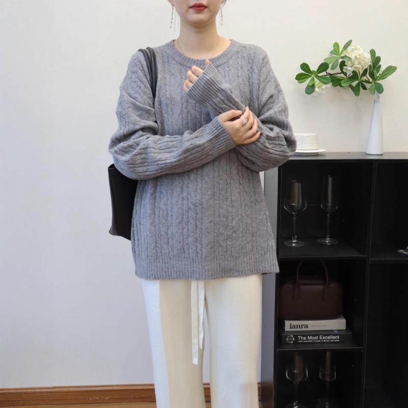 Retro twist crew neck soft waxy knitted sweater top autumn and winter new loose sweater pullover inside women