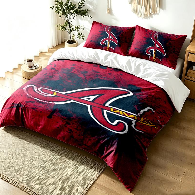 Atlanta Braves 3pc Duvet Cover Set Simple Modern Bedding Set Wrinkle Resistant Soft Fabric All Season Use a Perfect Gift