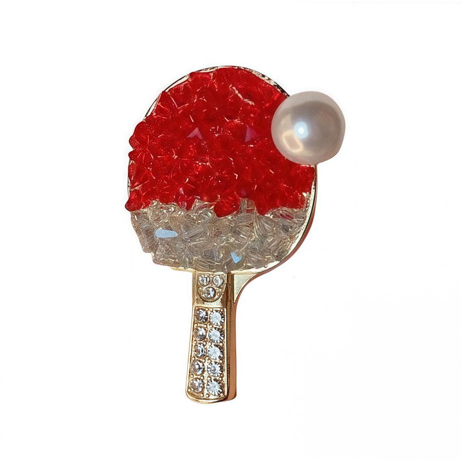 Crystal Ping Pong Racket Brooch - Trendy National Style Lapel Pin, Light Luxury Versatile Corsage Accessory