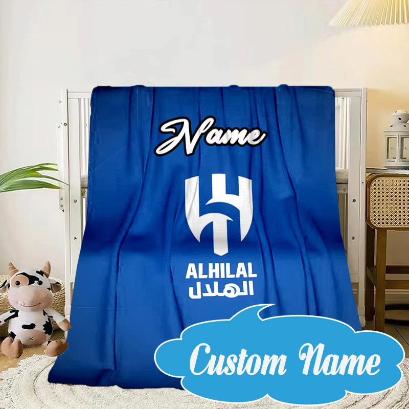 Custom Name Blue Hilal Crest Design Blanket bed sofa Blanket Flannel Blanket for Camping, Hiking, Picnic Essentials,gift for Fan family