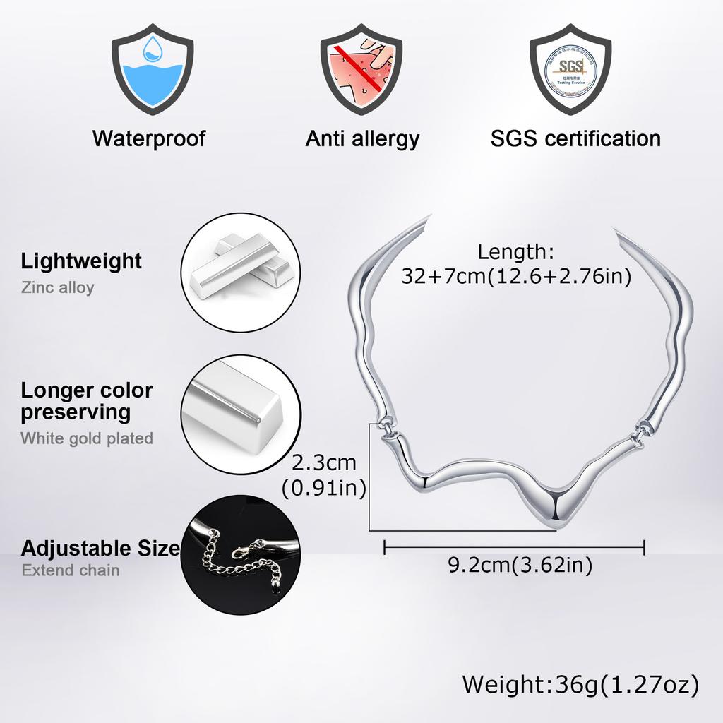Vnox Punk Metal Irregular Twisted Wave Necklace for Men, Vintage Sliver Color Liquid Alloy Geometric Adjustable Choker Jewelry