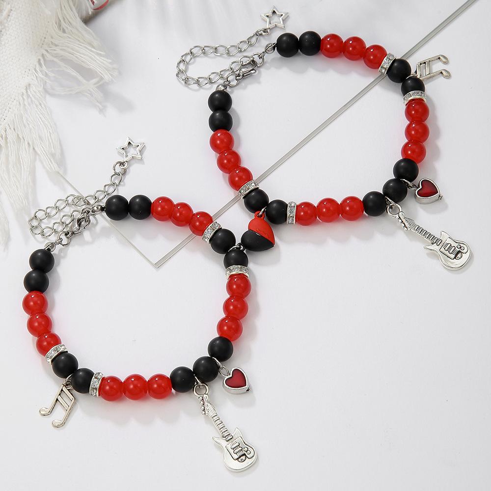 Hot-selling guitar five-pointed star music note love magnet bracelet set beaded couple girlfriend friendship bracelet female