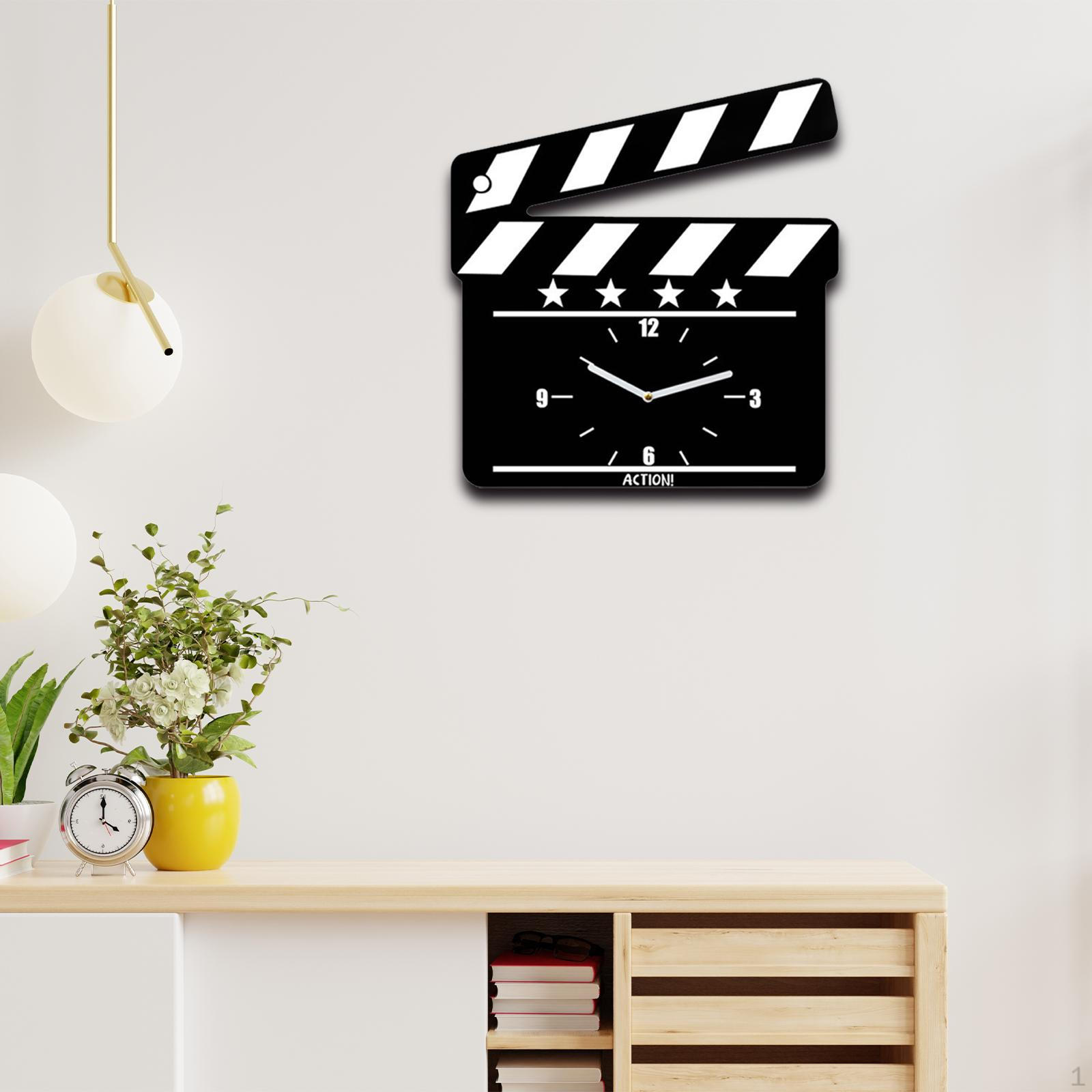 Clapper Board Wall Clock Hanging Modern Quiet No Ticking for Farmhouse Housewarming Living 30cm