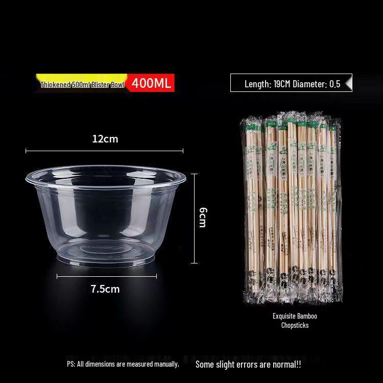 Disposable Transparent Plastic Bowl & Chopsticks Set for Rice, Noodles, Soup, Tangyuan - Small Round Bowls with Lids for Home & Commercial Use