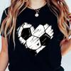 Heart & Soccer Print Crew Neck T-Shirt Casual Short Sleeve T-Shirt For Spring & Summer Women's Clothing