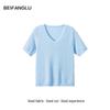 Tricou de vară pentru femei Northern Deer, cu decolteu în V, din tricot texturat - 70,7% Lyocell, 29,3% Triacetat.