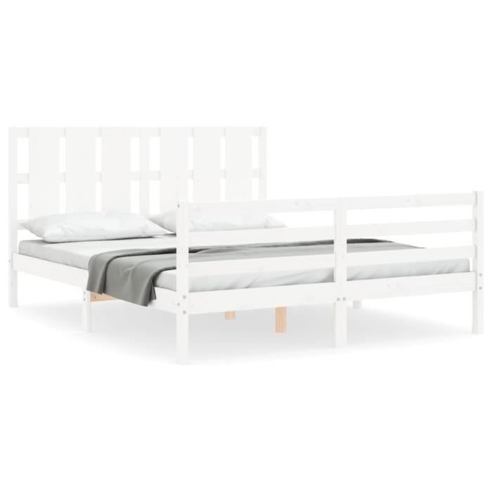 VidaXL Bed Frame with Headboard White 160x200 Cm Solid Wood 3194127