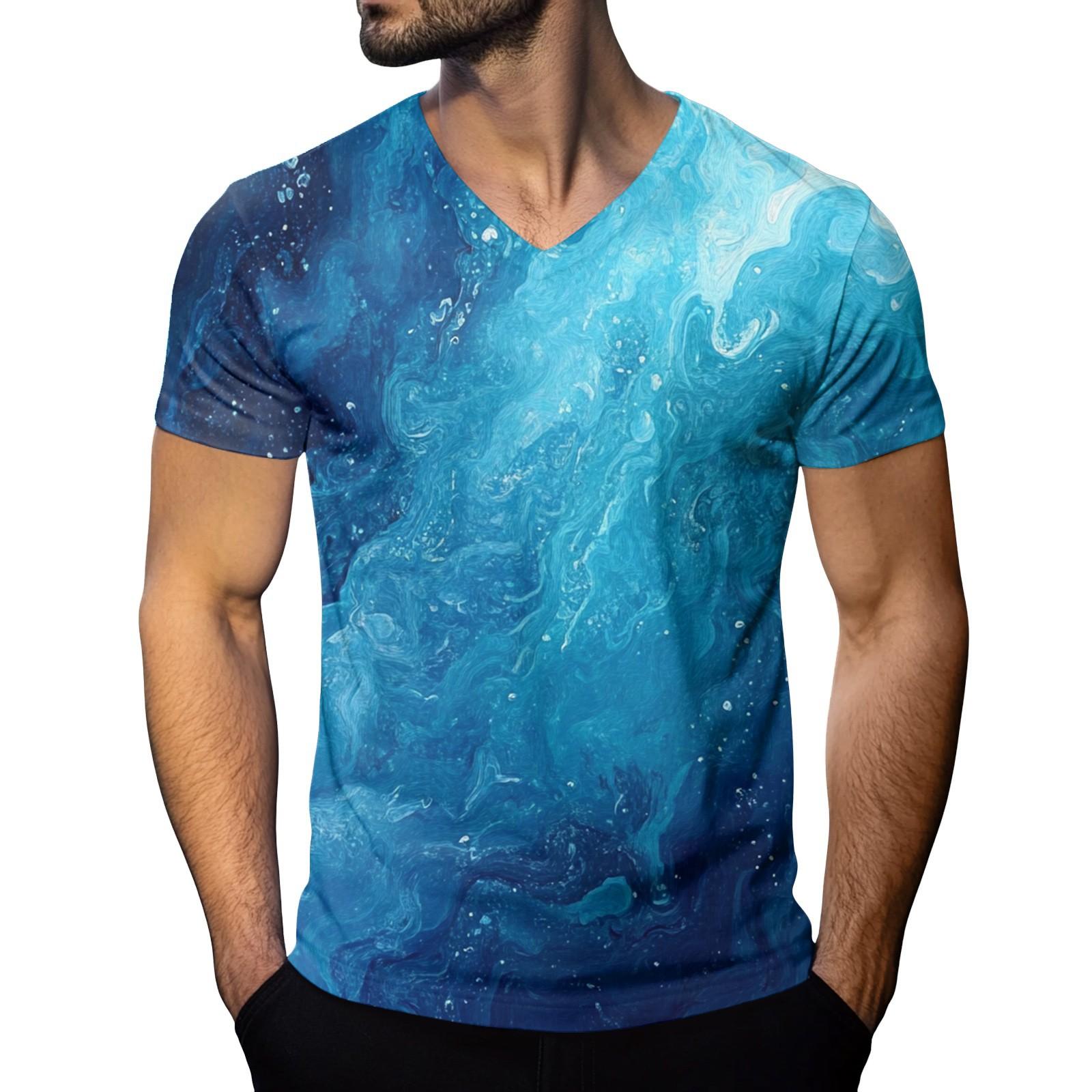 Мужская модная футболка с коротким рукавом и V-образным вырезом L синий 1173₽