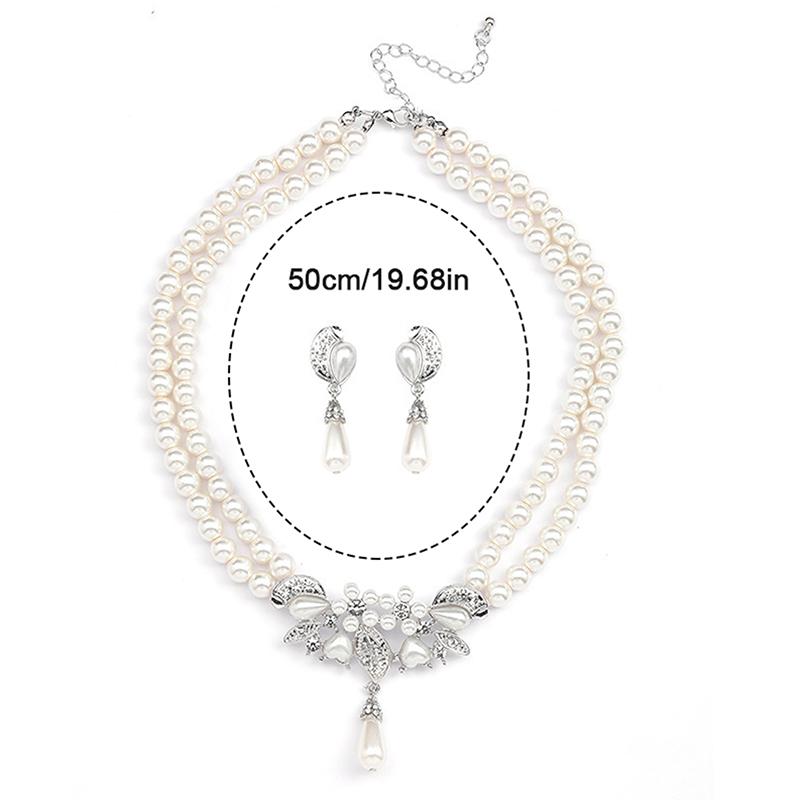 Fashion Imitation Pearl Necklace Two Layer Pearl Necklace Earrings Jewelry Beaded Necklace