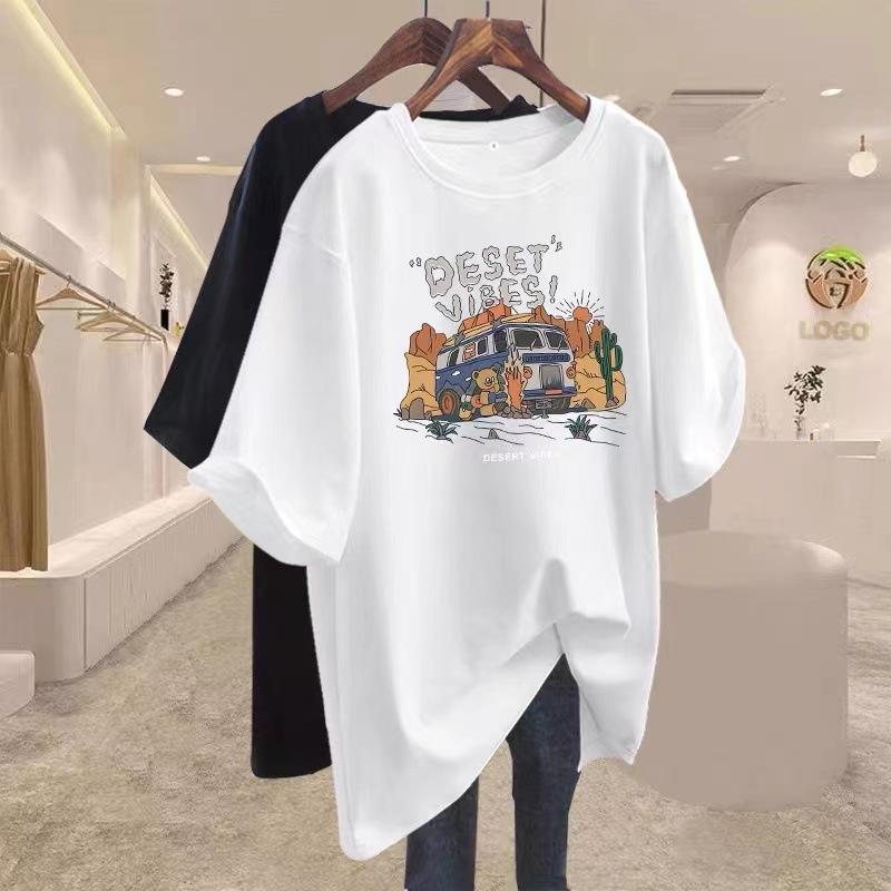 

Dark gray cotton loose cartoon short-sleeved T-shirt women s 2025 early spring new large version top bottoming shirt ins S