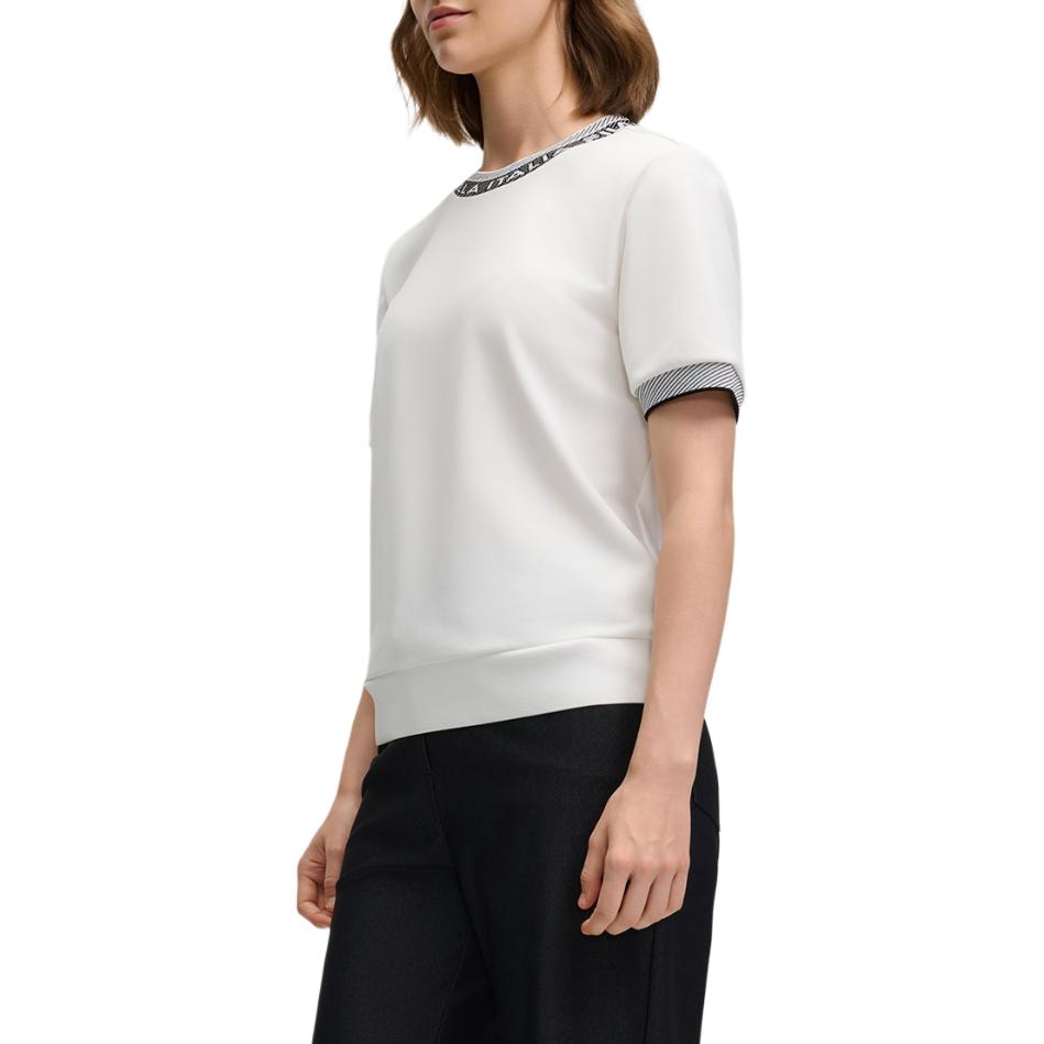 Fila Emerald Lifestyle Color Block Letter Print Round Neck Casual Sports Comfortable Knit Short Sleeve T-Shirt Women Tops White F11W514101F-WT