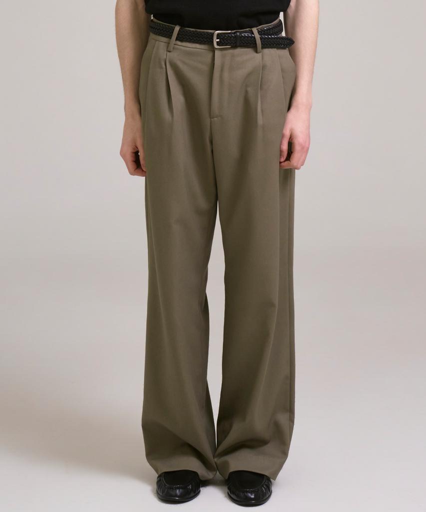 Sin And Lee Nocturnal Wide Pleated Wool Slacks Khaki