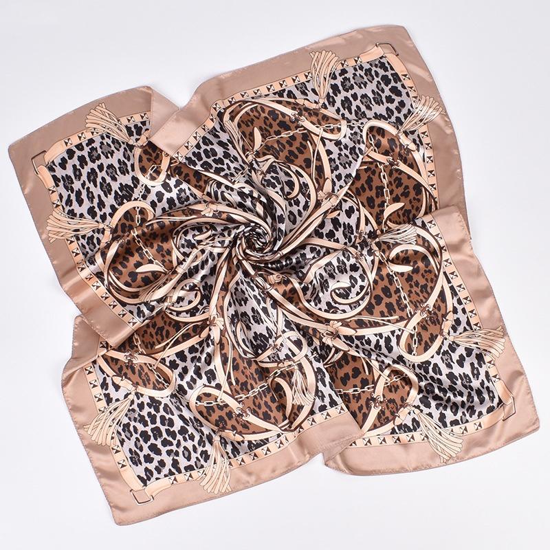 1Pcs Women S Leopard Print 90 Silk Scarf Imitation Silk Fashion Trend Leopard Print Multi-Color Stitching Large Square Scarf