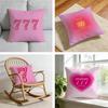 Pink Lucky Number 7 Cushion Cover Short Plush Pillowcase for Bed Sofa Carwashable
