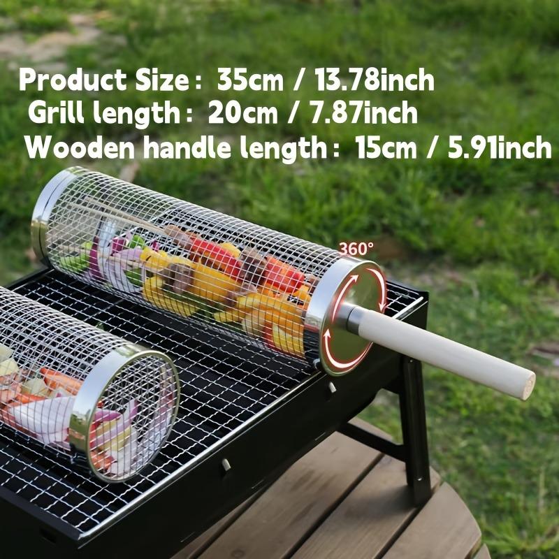 Detachable-handle Rolling Grill Basket Made of 304 Stainless Steel, Large Capacity. Ideal for Outdoor Barbecues, Garden Parties and Family Gatherings.