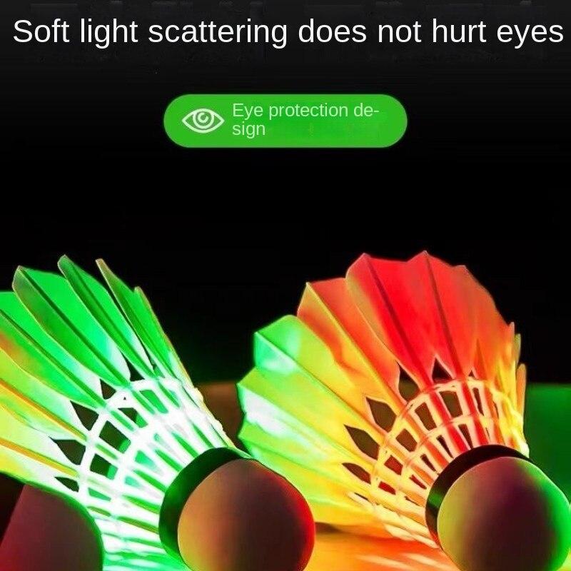 Glowing badminton with high elasticity and durable windproof feather nylon ball for luminous night.