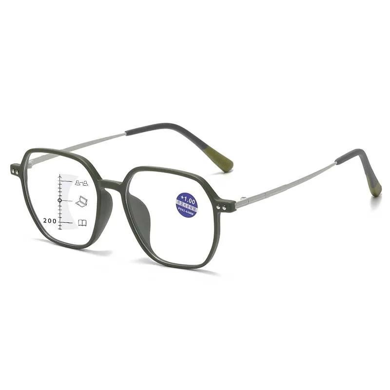 Retro Großrahmen Multifokale Lesebrille Damen Herren Neu Stilvoll Blaulichtfilter Progressive Brille für Fern- und Nahsicht