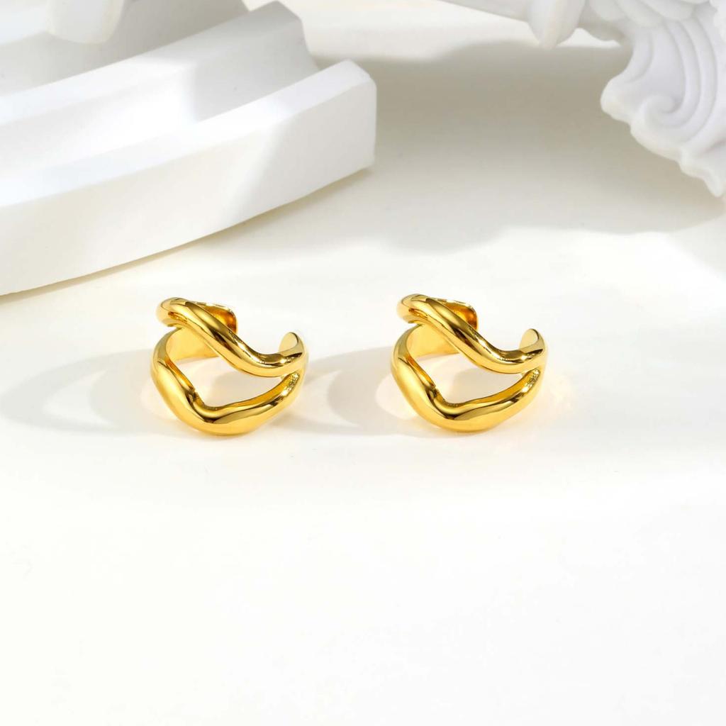 Vnox Minimalist 18K Gold Plated Cuff Earrings Stainless Steel Hollow Geometric Earring For Women Trendy Jewelry 2026 New