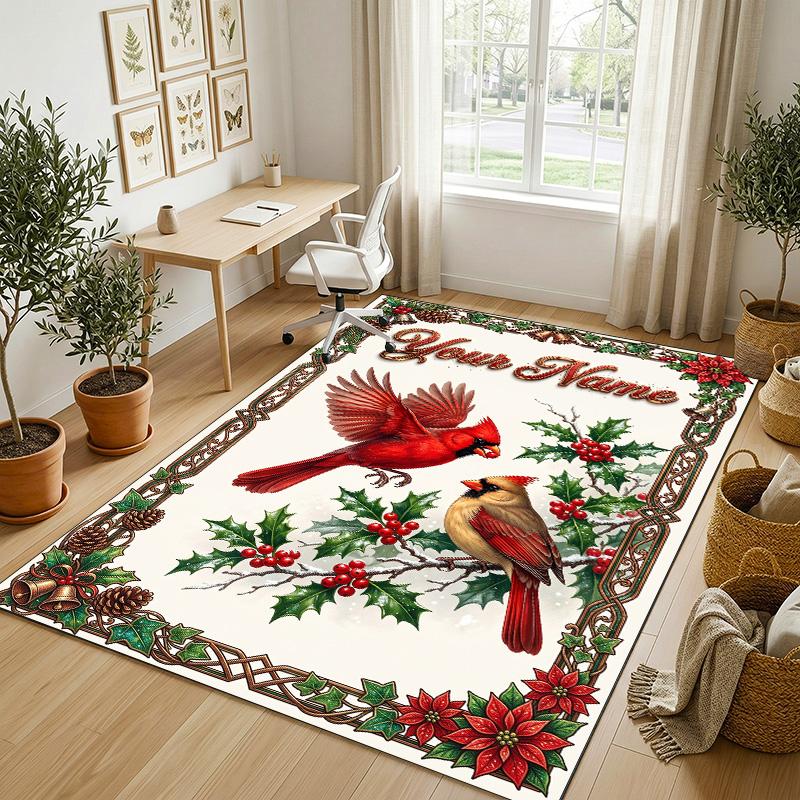 Christmas Theme Crystal Velvet Rug Personalized Custom Name Text Soft Floor Mat Home Decor