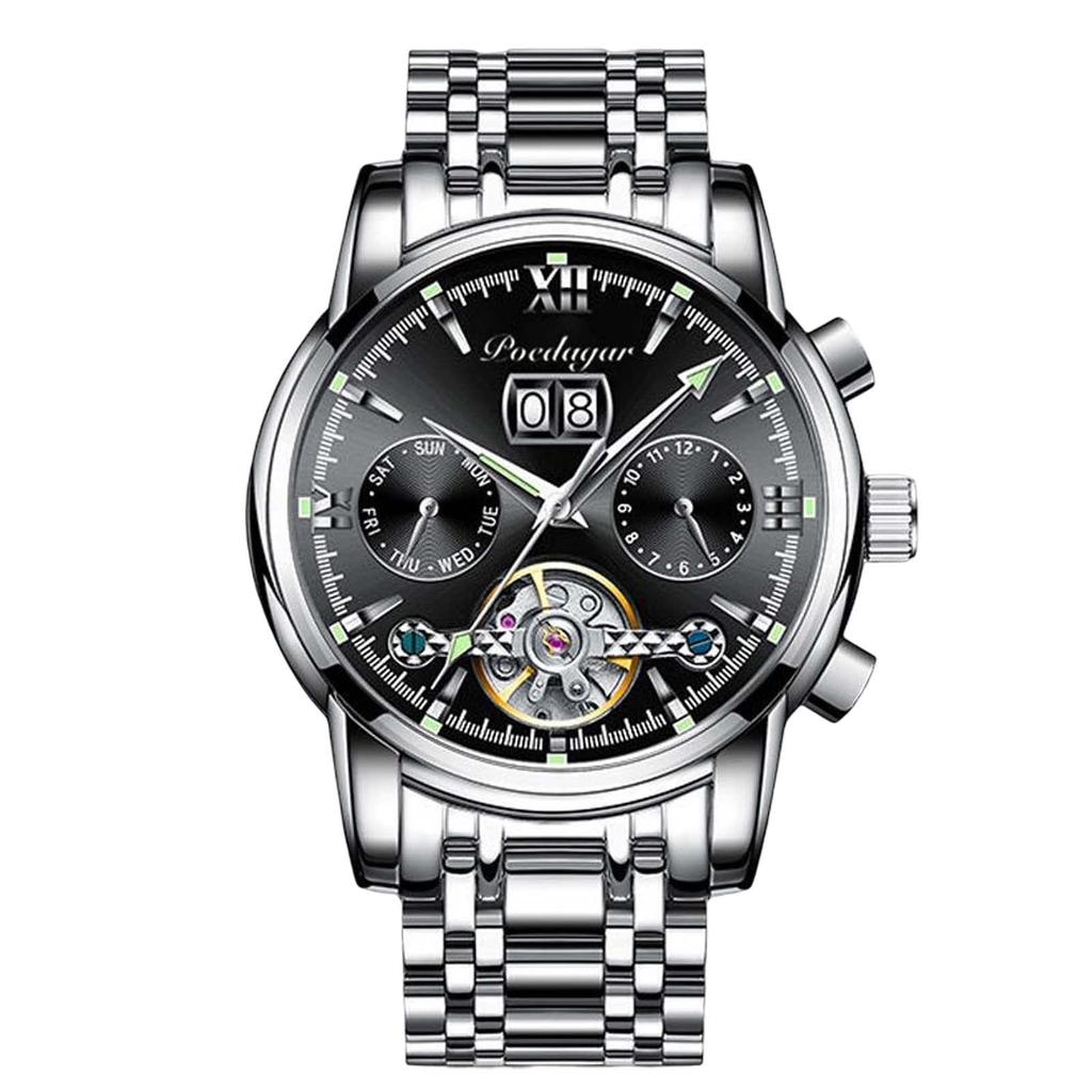 RORIOS Men's Luxury Mechanical Watch, Automatic Wristwatch, Men's Business Watch, Luminous, Date Display, Stainless Steel Band, Waterproof, Birthday