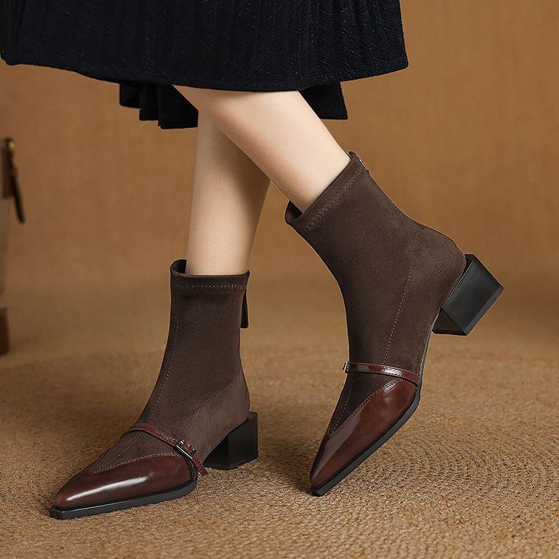 Niche Design Versatile Feeling Beautiful Pointed Short Boots 2025 Autumn and Winter New Elastic Thin Boots Thick Heel Women's Boots