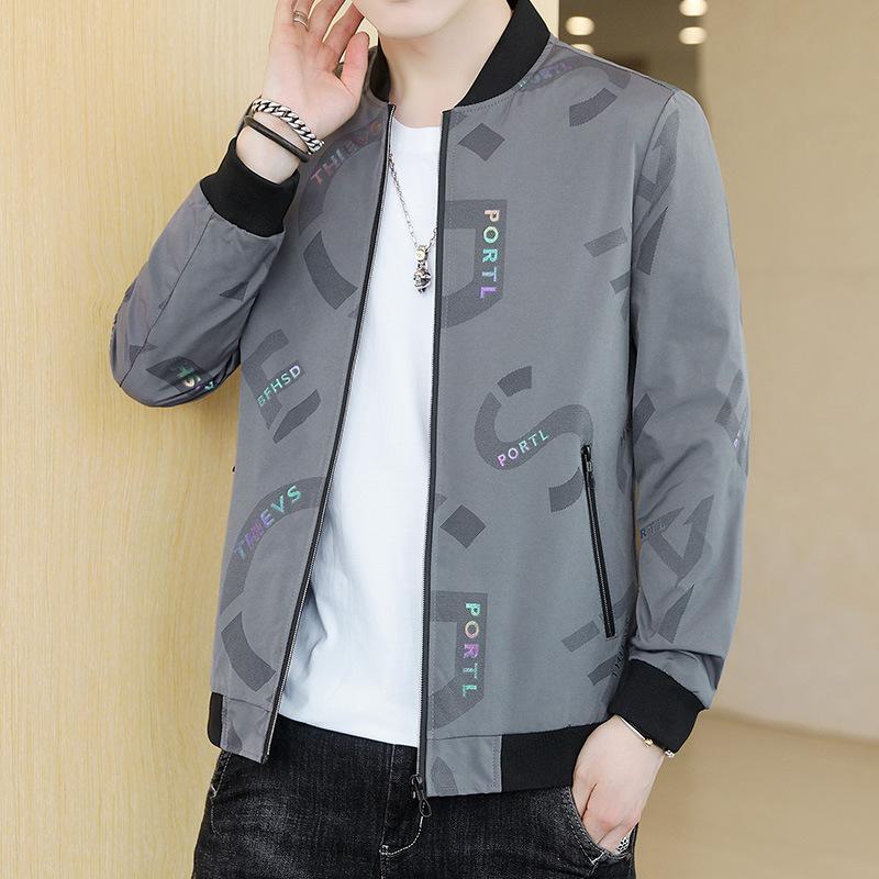 Fleece Jacket Men's Winter New Style Men's Baseball Collar Youth Casual Full Print Printed Top Jacket