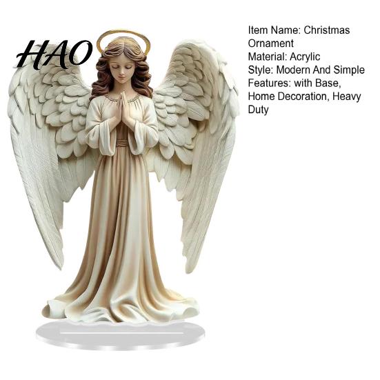 Home Decor Nativity Sign 2D Acrylic Jesus Ornament Angel Wing Table with Base Office Desktop Bookshelf Religious Christmas Decoration Multifunctional