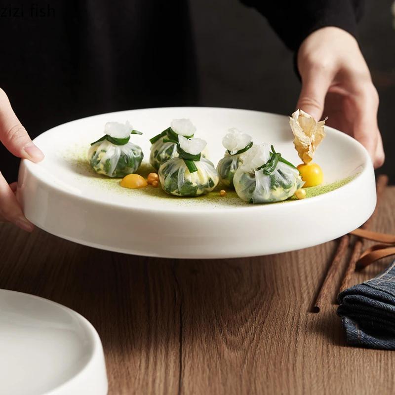 Ceramic Dinner Plate Round Snack Dessert Trays Solid Color Sashimi Sushi Dishes Household Specialty Tableware Steak Pasta Plates