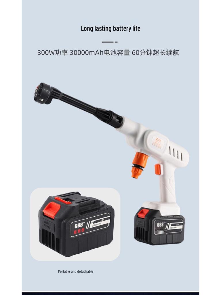 Portable Wireless Lithium Battery Car Washer: 10-Setting High-Pressure Water Gun with Six-in-One Head