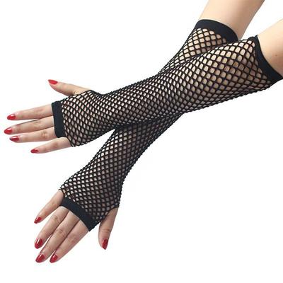 Guantes de Red Suaves Transpirables Estilo Punk Medio Dedo Negros Largos de Red para Fiesta Baile de Graduación