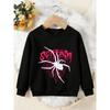 Unisex Kids Crewneck Sweatshirt, White Spider Pink Web Gothic Letter Print Pullover, Boys Girls Halloween Sweatshirt For Kids Over 4 Years Old
