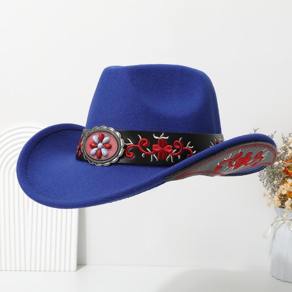 New jazz hat made of high-quality wool felt, decorated with gemstone belts, suitable for European and American parties, western cowboy hat