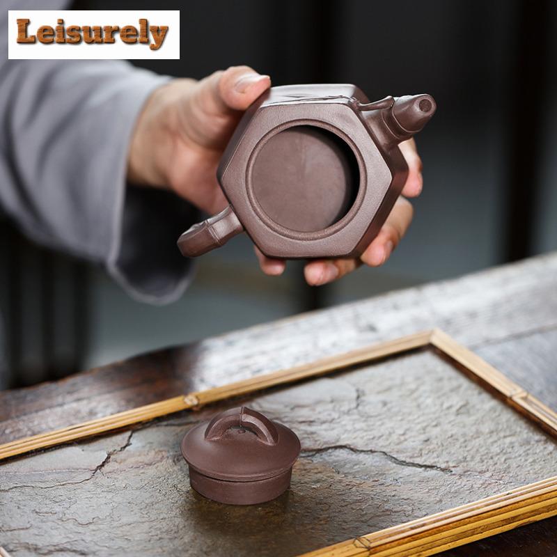 170ml Creative Yixing Purple Clay Teapot Handmade Hexagonal Bamboo Joint Pot Raw Ore Purple Mud Kettle With Infuser Zisha Teaset