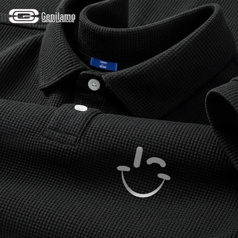 GENIOLAMODE Men s Simple Print Waffle Polo Shirt 2XL