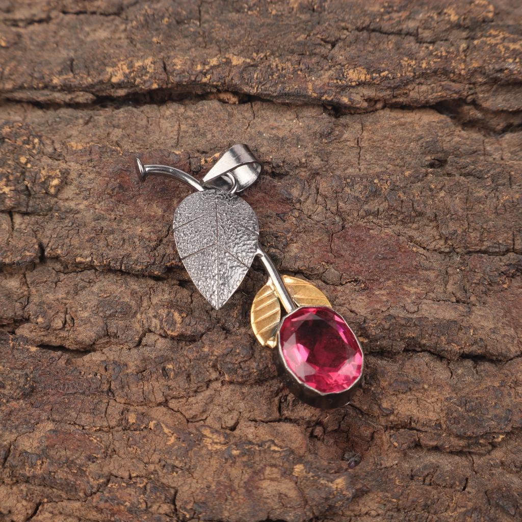 Pink Tourmaline Stone 925 Sterling Silver Anniversary Gift Ethnic Boho Pendant PP-55-2