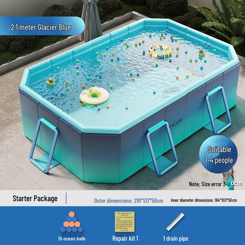 Inflatable Children's Swimming Pool with Slide - No Inflation Needed, Thickened Foldable Design for Home and Outdoor Use
