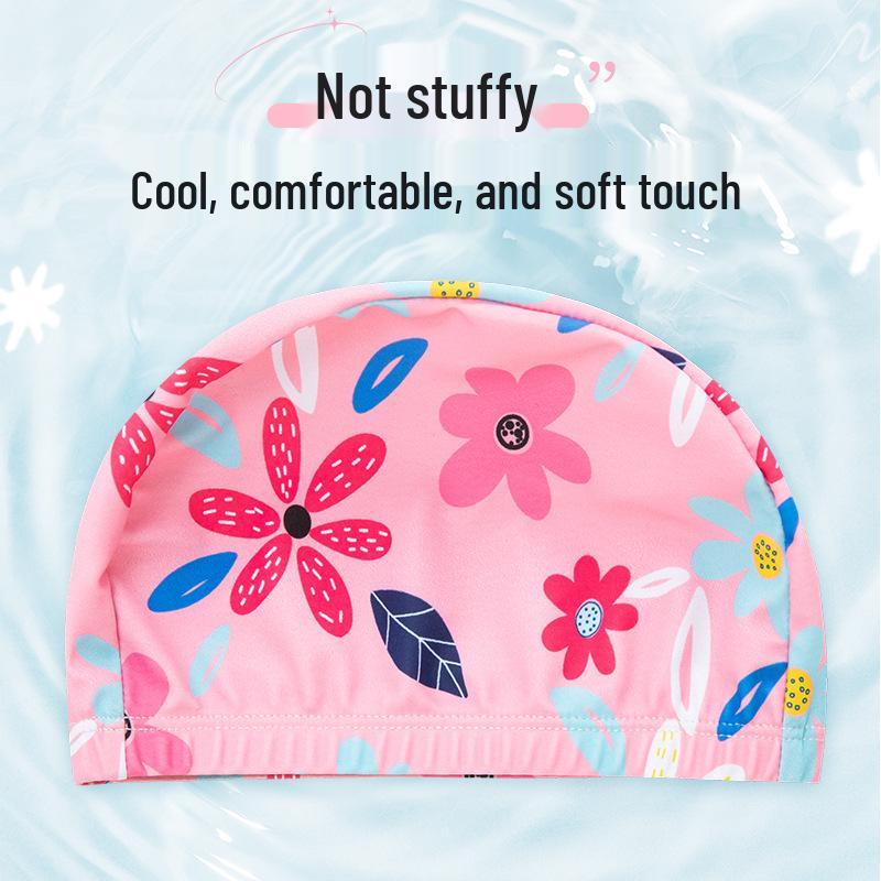 Children's Cartoon Print Swim Cap - Comfortable Elastic Hat for Girls and Primary Students