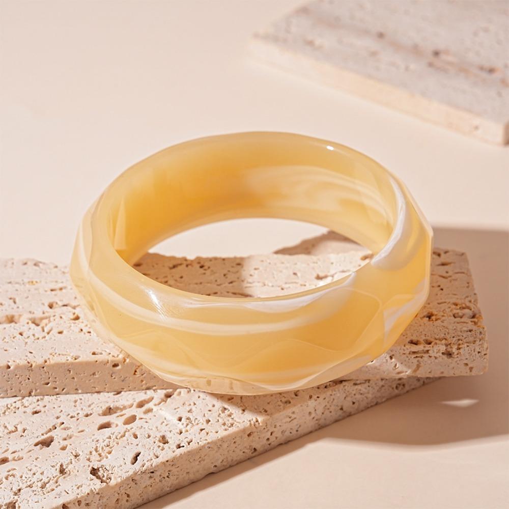 Boho Acrylic Bangle Exaggerated Retro Hand Ring Simple Round Wide Bracelet  Women