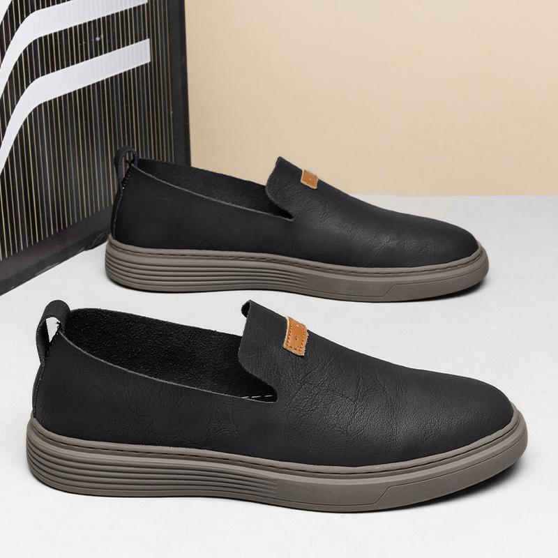2024 Spring Fashion New Men's Leather Comfortable Lazy Shoes Driving Shoes Brand Four Seasons Leisure Outdoor Sports Board Shoes