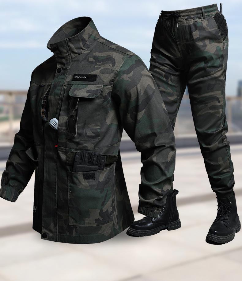 Unisex Elastic Workwear Set, Camouflage, Cotton Thread, Ideal for Welding, Auto Repair, Anti-Scald, Wear-Resistant, Labor Protective.