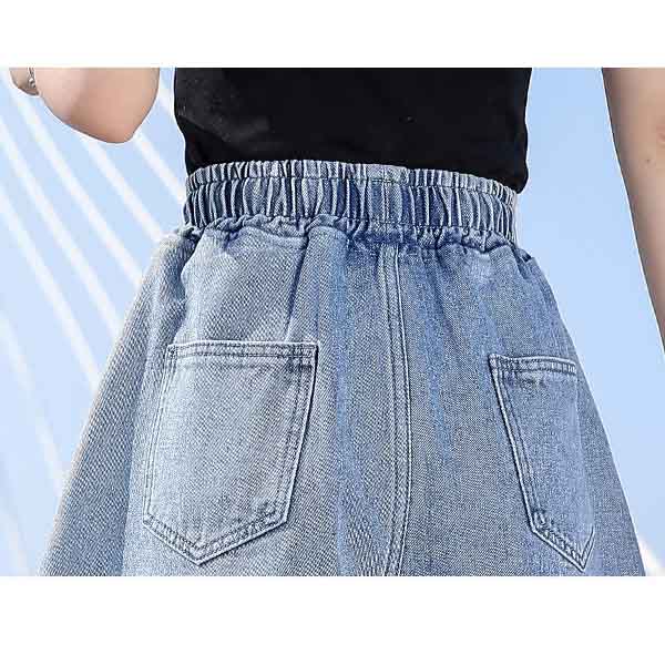 Džínové šortky velké velikosti Dámské široké nohavice střihu A volné, upnuté, vysoký pas