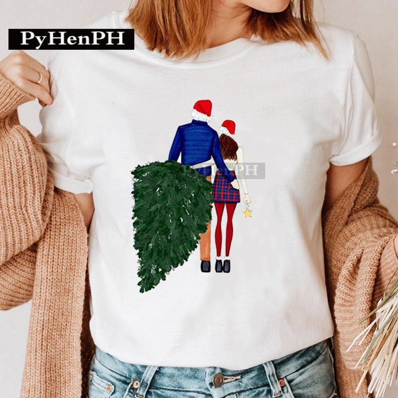 Summer Christmas Elk Printed T-shirt for Men Women Cotton Loose Round Neck Short Sleeve T-Shirts Unisex