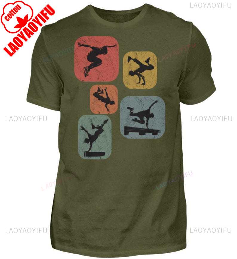 Parkour Retro Style Mens Shirt Casual Style Tops Oneck Regular Short Sleeve High Quality Cotton Tshirt