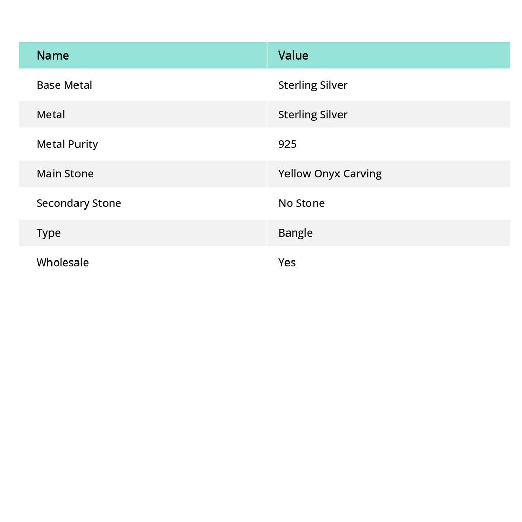 Yellow Onyx Carving Gemstone 925 Sterling Silver Cuff Bangle Adjustable