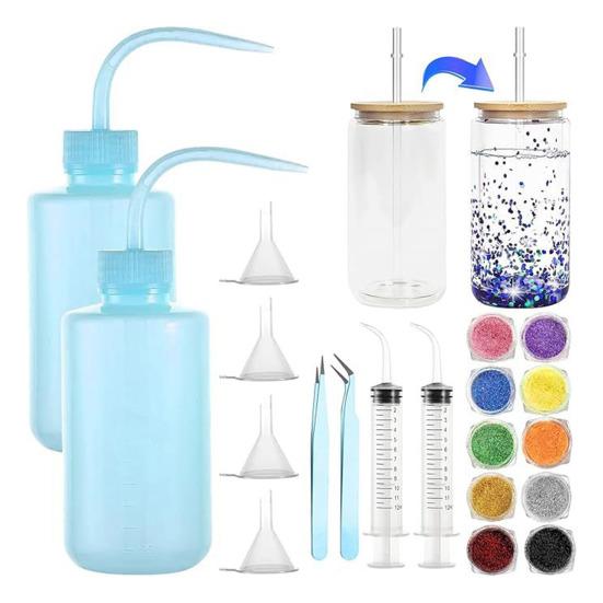 Snow Sphere Tumbler Supplies DIY Accessories Kit Snow Tumbler Starter Kit with Bottles of Glitter Squeeze Bottles Funnels Tweezers