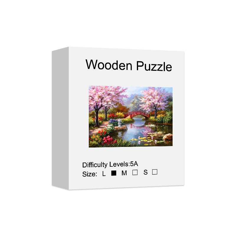 Wooden Puzzle for Adults, Landscape of Cherry Trees Puzzles, Special Holiday Gifts for Friends Family Modern Art Home Decor