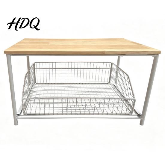 Coffee Capsule Drawer Organizer Maker Storage Rack with Drawer Two Tier Countertop Organizer Wood Kitchen Counter Top And Metal Basket Holder
