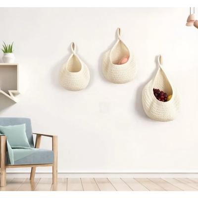 3pcs Hand Knitting Baskets Boho Wall Hanging Storage Organizer Kitchen Home Decor Linen Fruit Vegetable Onion Rack Restaurant