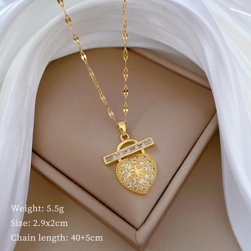 

Love Horizontal Bar Full Of Diamonds Light Luxury Temperament Gorgeous Full Diamond Necklace Female Versatile Collarbone Chain Titanium Steel Chain