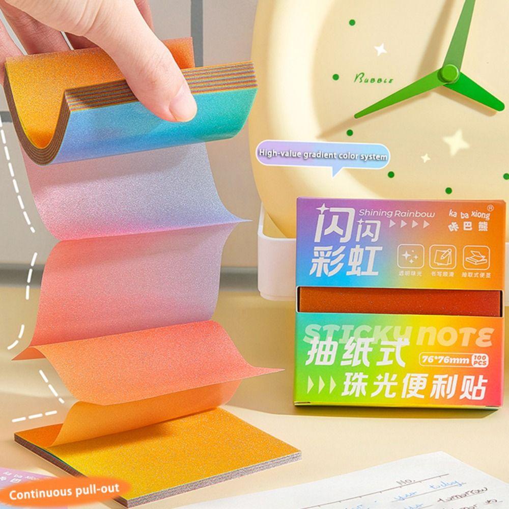 100sheets Pearlescent Sticky Notes Pull-out Sticky Memo Simple Note Paper  Gift